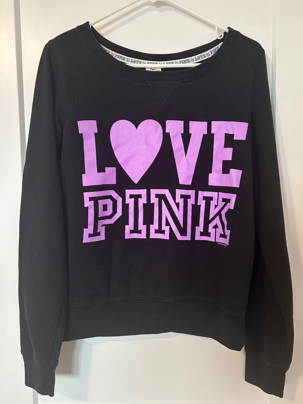 Victorias Secret PINK Black Purple Logo Crewneck Sweatshirt Size Medium